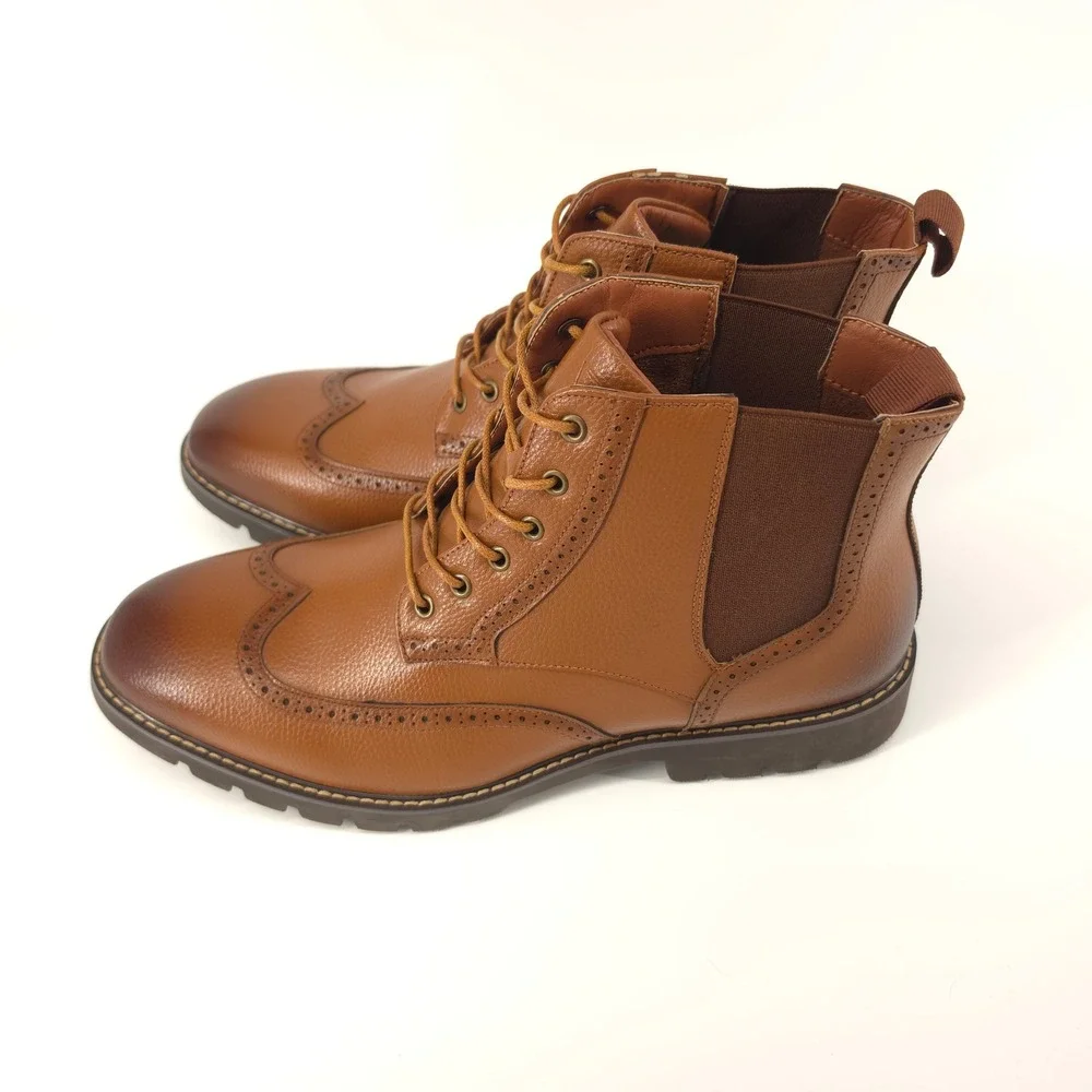 Vance Co Mens Bowman Boot Vegan Leather Brown size 11.5 Wingtip  Ankle Boot NWOB